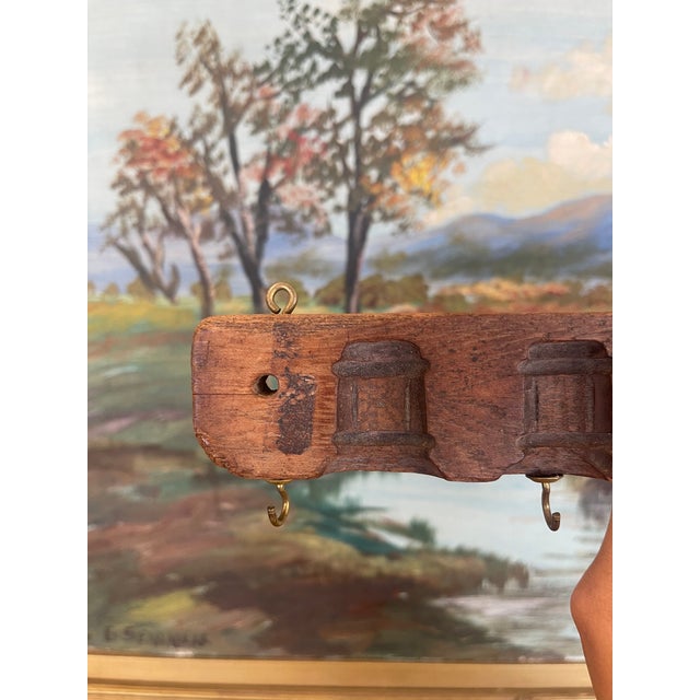 Antique Hand Carved Wooden Textile Stamp Mold Converted to Key Hook Rack. For Sale - Image 9 of 10