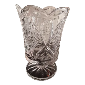1960s Fitz & Floyd Cut Crystsl Clear Pedestal Vase