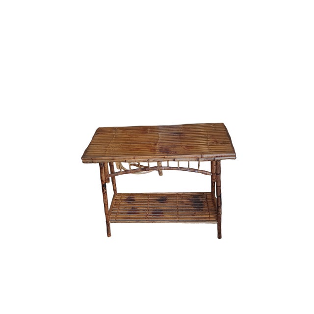 Boho Chic Late 20th Century Vintage Tortoise Bamboo Console Table With Shelf For Sale - Image 3 of 3