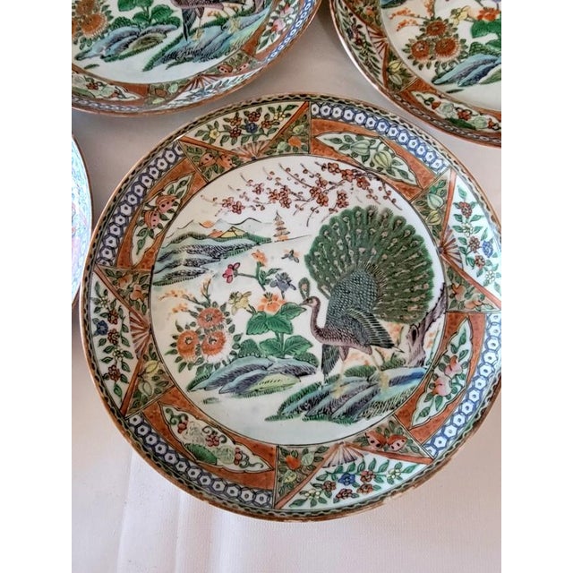 Late 19th Century Chinese Kangxi Style Famille Verte Peacock Porcelain Plates – Set of 7 For Sale - Image 11 of 13