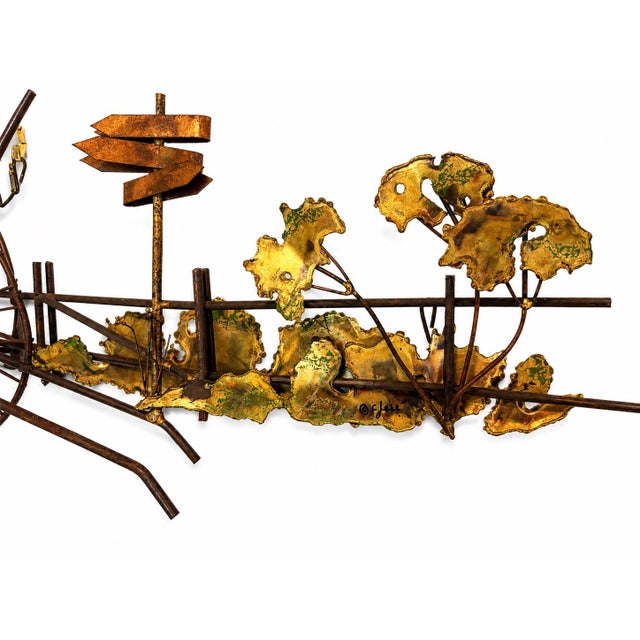 Mid-Century Modern 1970s Signed Curtis Jeré Artisan House “Carriage at the Cross Roads” Brutalist Mixed Metal Wall Sculpture MCM For Sale - Image 3 of 5