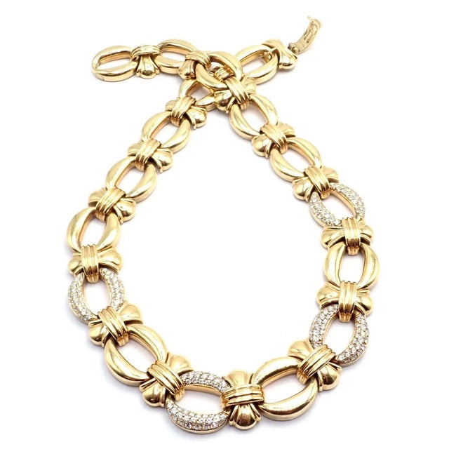 Metal Vintage Bvlgari Bulgari Diamond Yellow Gold Link Necklace For Sale - Image 7 of 11