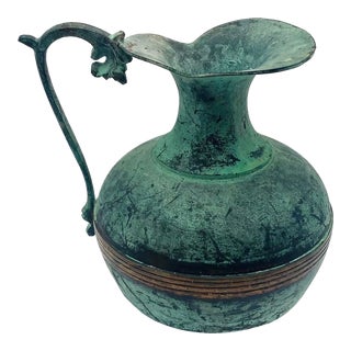 Vintage Verdigris Brass Vase Ewer For Sale