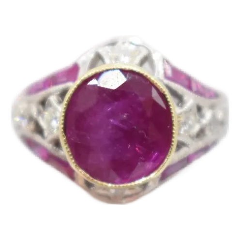 Early 20th Century Oval Ruby and Diamond Ring, Size 6.5 For Sale