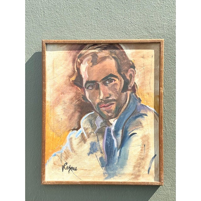 Mid 20th Century Mid 20th Century Vintage Boho Regone Pierokkis Portrait Oil on Canvas, Framed For Sale - Image 5 of 9