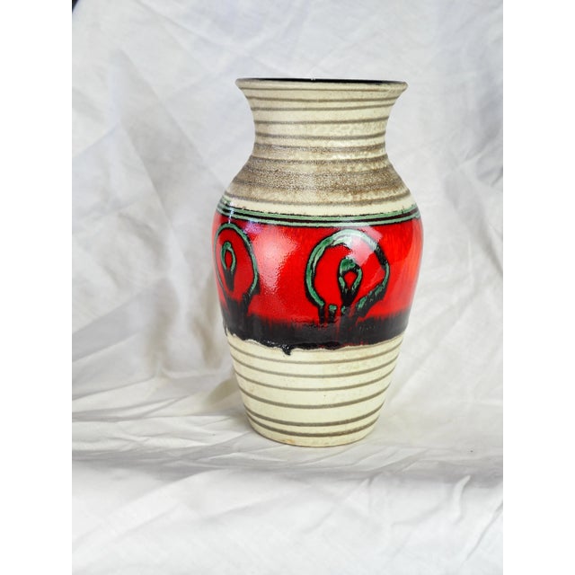 1970s German Fat Lava Red and Green Eye Vase For Sale - Image 10 of 11