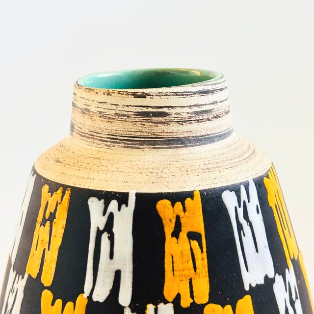 Mid-Century Modern Mid Century West German Pottery Vase - Yellow Checkered For Sale - Image 3 of 9