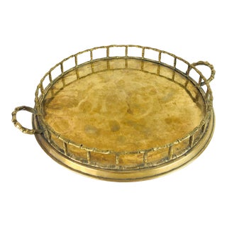 Vintage 1970s Hollywood Regency Brass Faux Bamboo Chinoiserie Chic Tray For Sale