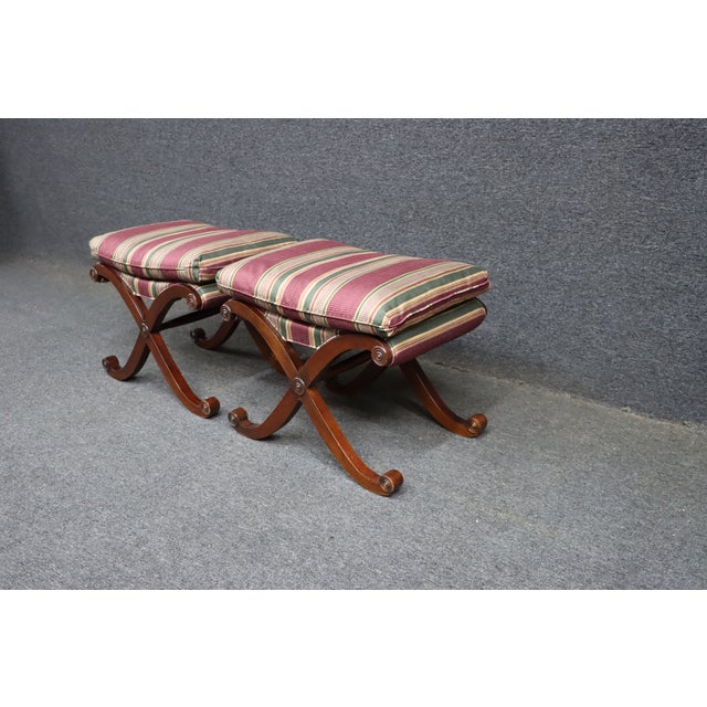 Hickory Chair Company X-Base Upholstered Mahogany Stools For Sale In Philadelphia - Image 6 of 9