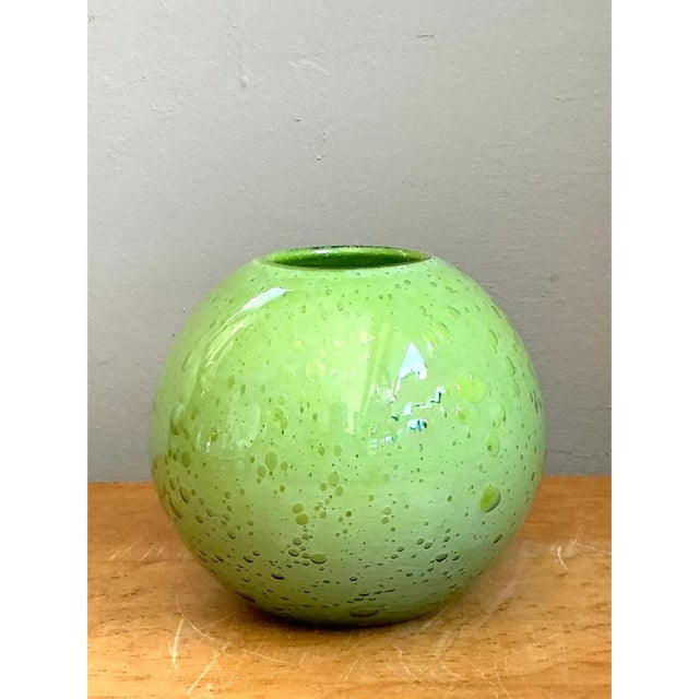 Early 21st Century Vintage Green Glass Bubble Sphere Vase For Sale - Image 5 of 12