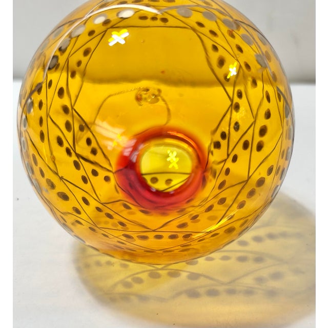 Late 20th Century Vintage Amber Blown Glass Egg Christmas Ornament With Gold & Silver Detail For Sale - Image 5 of 6