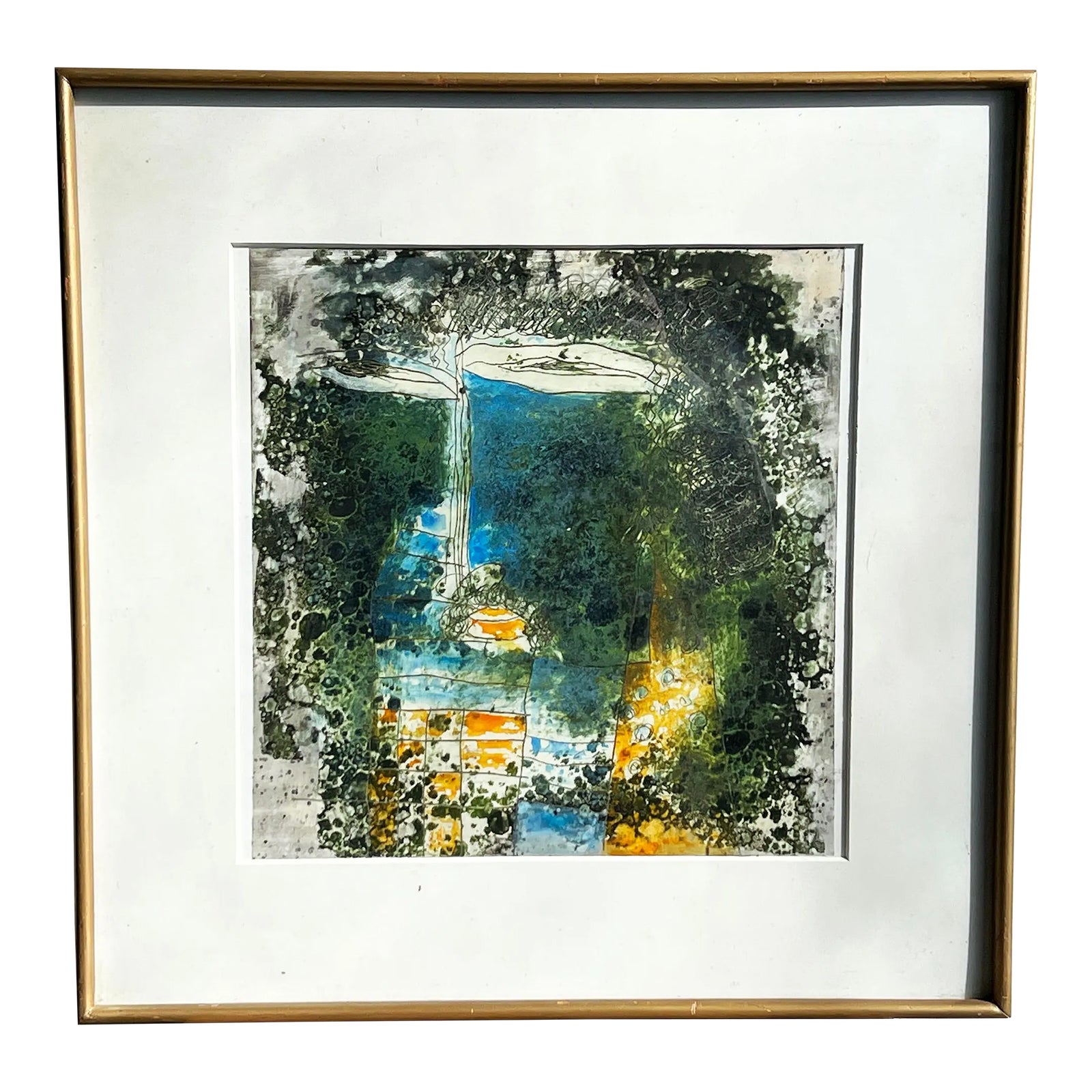 Vintage Abstract Modern Art Lithograph Print 19" X 19" Framed