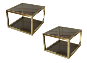 Italian Brass Coffee Tables, 1970s, Set of 2