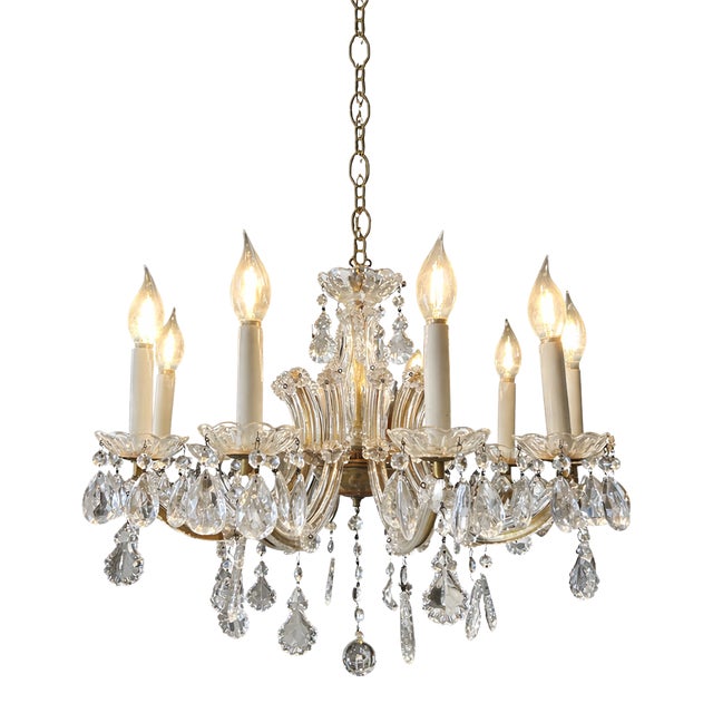 Vintage Crystal Chandelier With Gold Accents, 10-Light For Sale