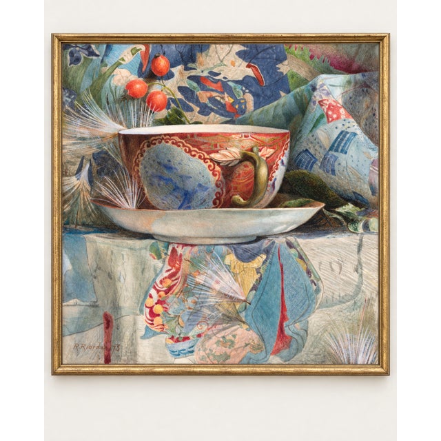This vintage teacup still life art print reproduces Still Life with Tea Cup (1876) by American artist Samuel Colman. An...