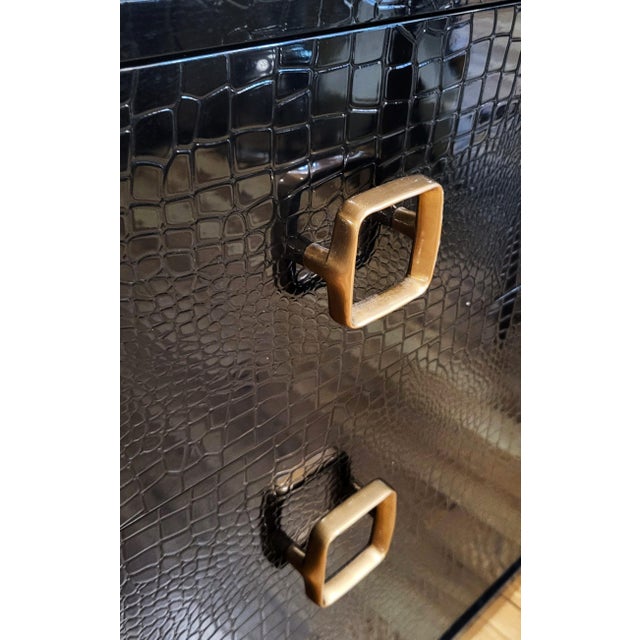 Modern Black Faux Crocodile & Bronze Double Dresser Chest For Sale - Image 10 of 15