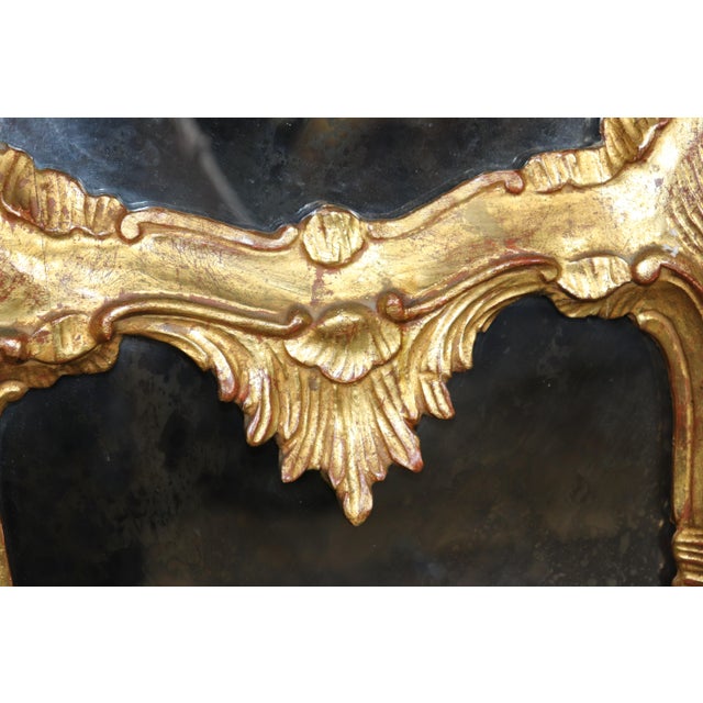 Rococo Pair of Rare Tall Italian Rococo Style Distressed Carved Gilt Gold Mirrors For Sale - Image 3 of 10