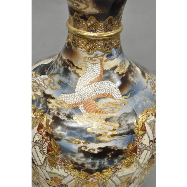 Vintage 30" Japanese Royal Satsuma Hand Painted Porcelain Oriental Dragon Vase For Sale - Image 16 of 17