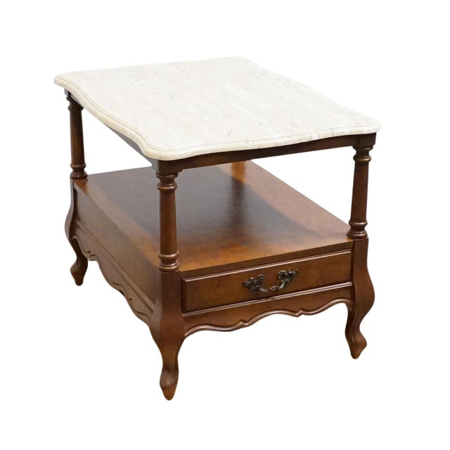 Hammary Furniture Solid Cherry Country French 20" Accent End Table W. White Granite Top For Sale - Image 4 of 12