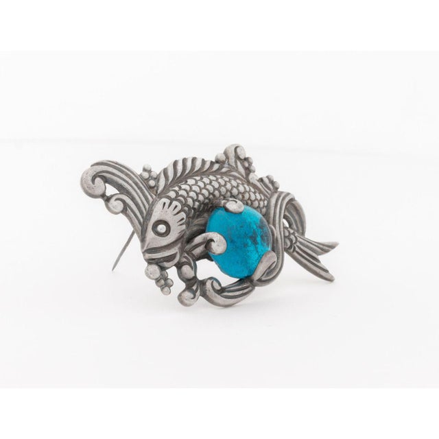 Los Castillo Los Castillo 925 Silver Glass Aquatic Motif Pin For Sale - Image 4 of 9