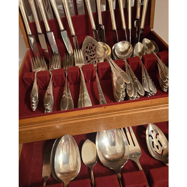 Metal Complete Twelve Eight - Piece Place Settings Art Nouveau Silverplate Flatware Plus Serving Pieces Boxed Set- Set of 120 For Sale - Image 7 of 16