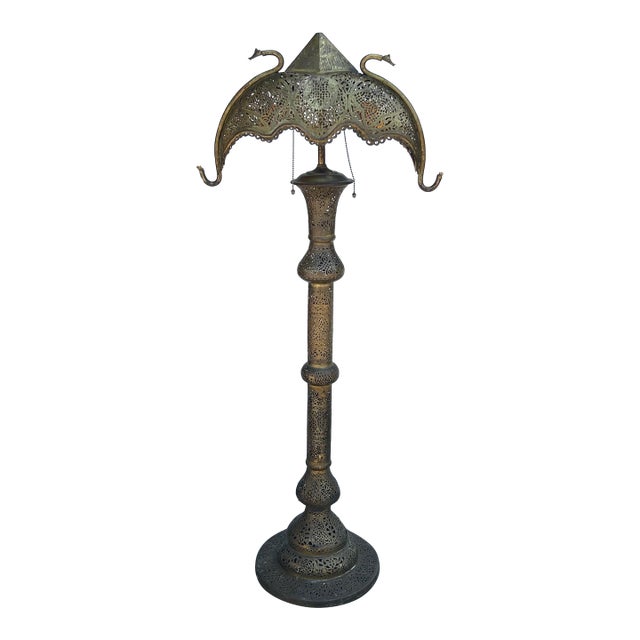 Antique Moroccan Pierced Bass Floor Lamp. For Sale