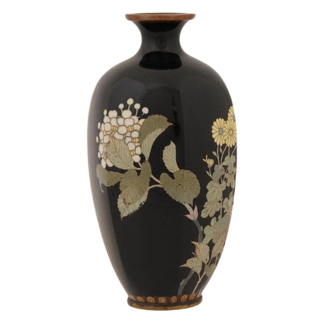 Japanese Antique Japanese Cloisonne Enamel Hydrangea Vase Meiji Period For Sale - Image 3 of 7