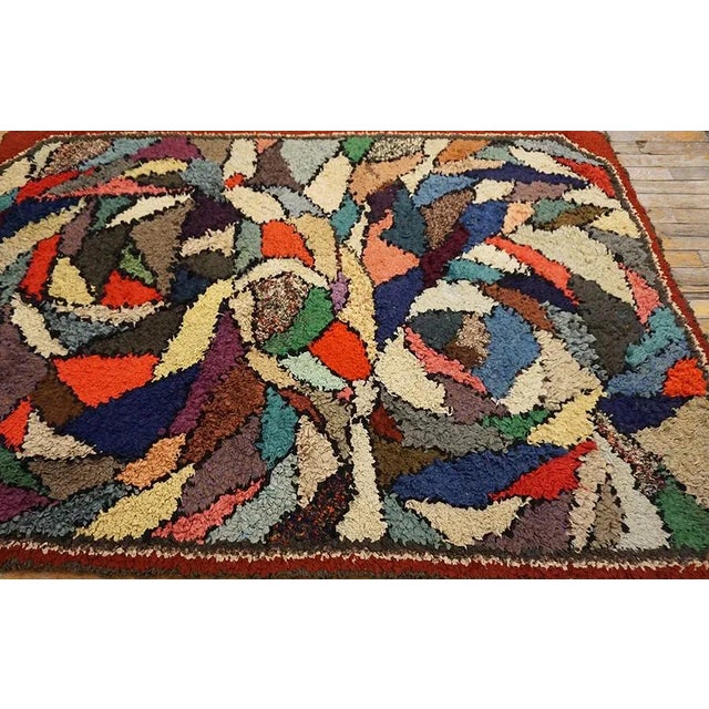 American Great Red Border Color and Multi Color Background Vintage American Hooked Rug For Sale - Image 3 of 13