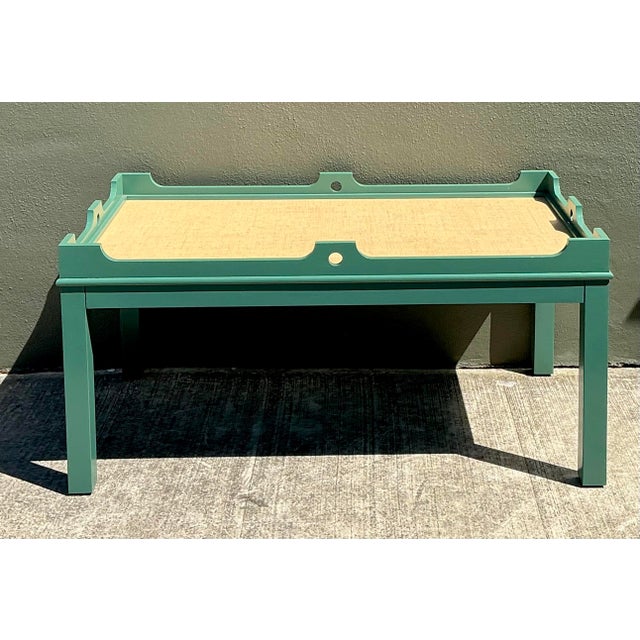 Contemporary Vintage Oomph Lacquered Coffee Table With Seagrass Top For Sale - Image 3 of 12