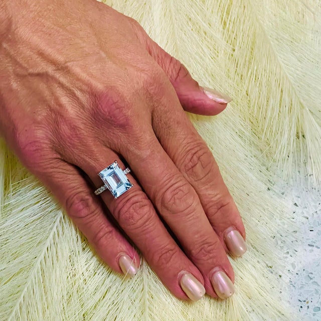 Natural Aquamarine Diamond Ring Size 6.5 14k W Gold 6.67 TCW Certified $5,990 216191 This is a Unique Custom Made...