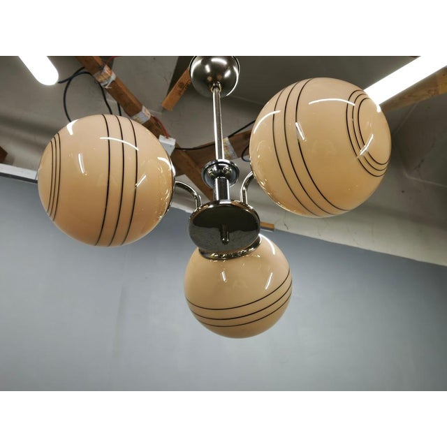 Art Deco Chrome and Cream Glass Chandelier, 1930s For Sale - Image 12 of 14