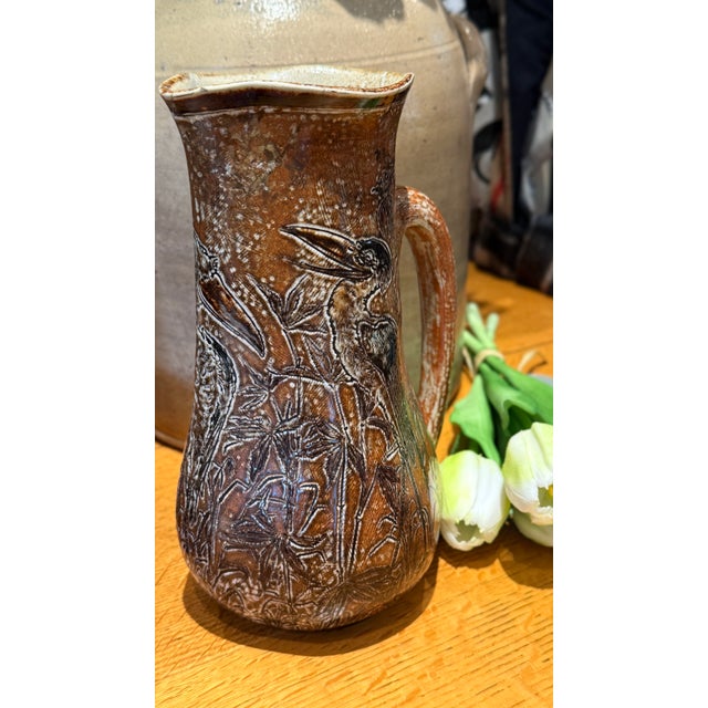 Brown Rare 1893 Martin Brothers London & Southall Pottery Pitcher Wally Birds For Sale - Image 8 of 17