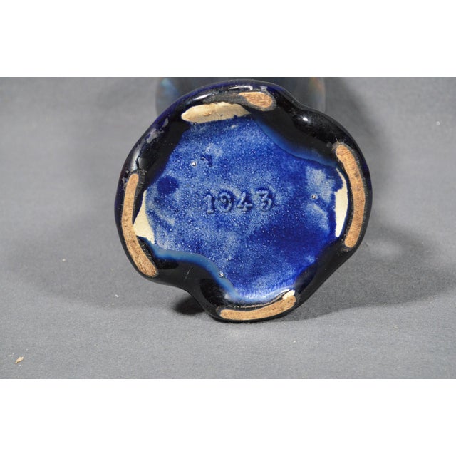 1920s Belgian Art Deco Thulin Model 1943 Blue Drip Glaze Ceramic Vase For Sale - Image 10 of 11