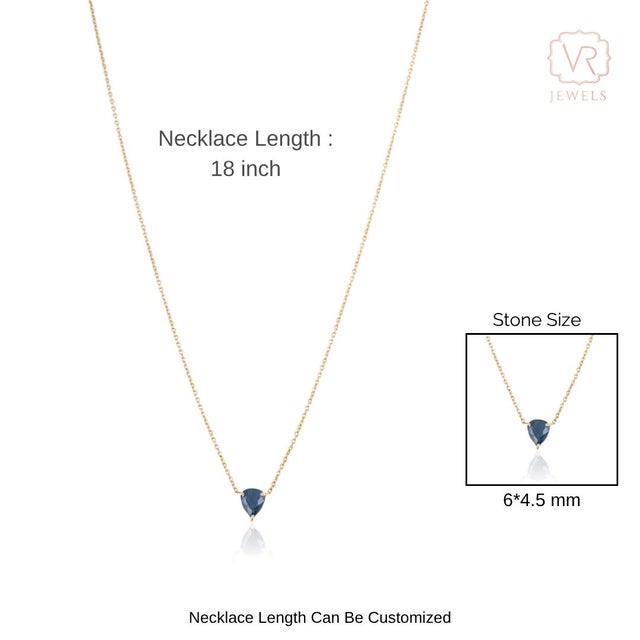 18k Solid Gold Soliatire Birthstone Necklace With Prong Set Natural Blue Sapphire For Sale - Image 9 of 14