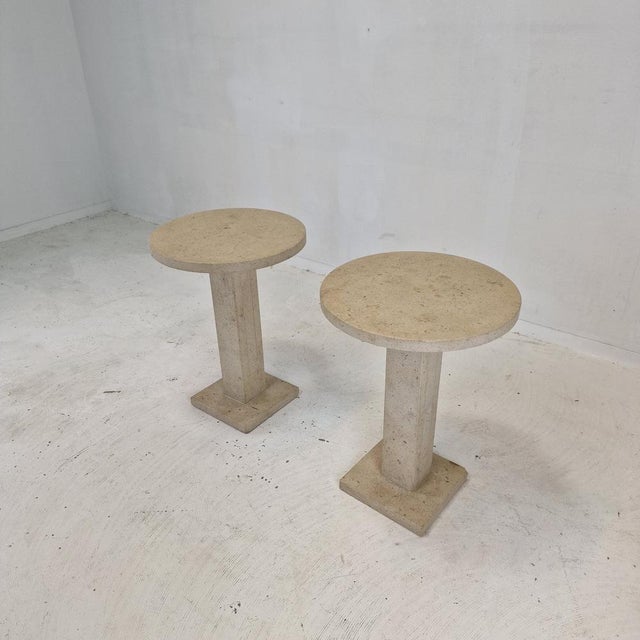 Mid-Century Modern Italian Travertine Pedestals or Side Tables, 1980s, Set of 2 For Sale - Image 3 of 18