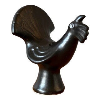 Mid-Century Modern Matte Black Ceramic Rooster Whistle, Zoomorphic, 1950s For Sale