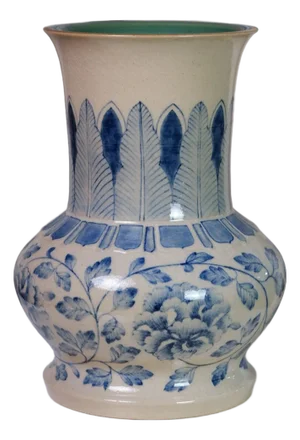 Hand-Painted Blue & Ivory Floral Baluster Vase by Pottery 12, Hanoi Studio Art Ceramic