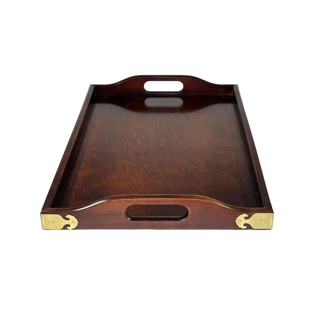 Vintage Bombay Company Asian Style Serving Tray With Brass Corners For Sale - Image 4 of 11
