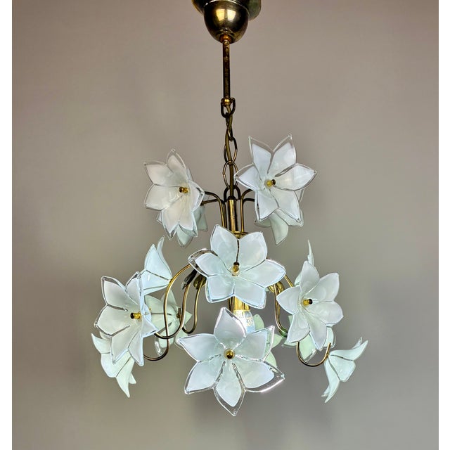 1980s Murano Style White Glass Flower Chandelier For Sale - Image 12 of 15