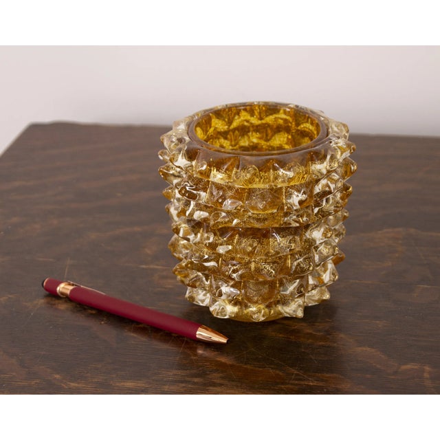 Gold Italian Murano Glass Vase with Gold Leaf For Sale - Image 8 of 12