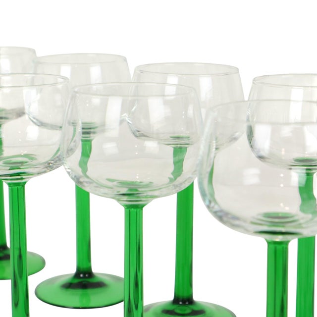 Green Vintage Alsace Wine Glasses with Green Stems from Luminarc, 1970s, Set of 12 For Sale - Image 8 of 16