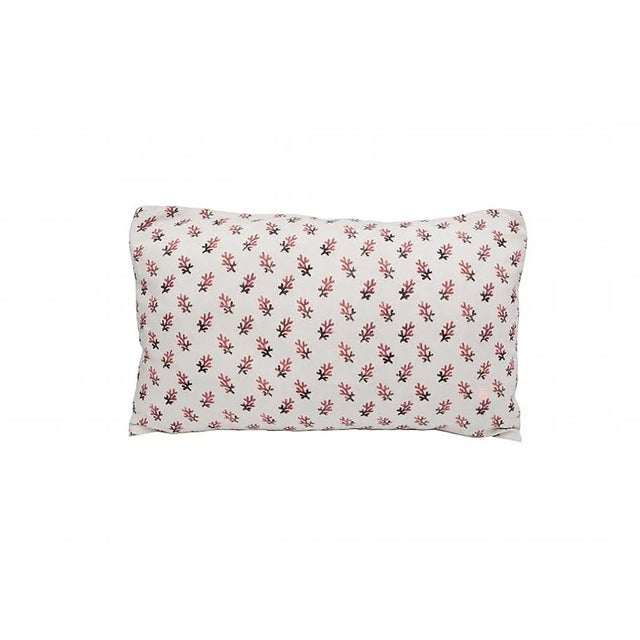 Traditional Pair of Large Linen Pillow Cushions - Coastal Red Coral Pattern - Made in Paris For Sale - Image 3 of 5