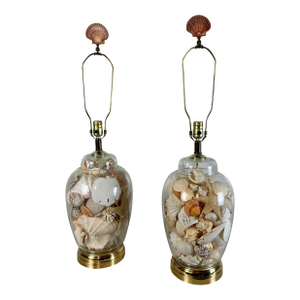 Glass Ginger Jar Shell Filled Table Lamps
