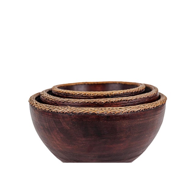 1960s Vintage Indonesian Handmade Nesting Wooden Bowls For Sale - Image 5 of 7