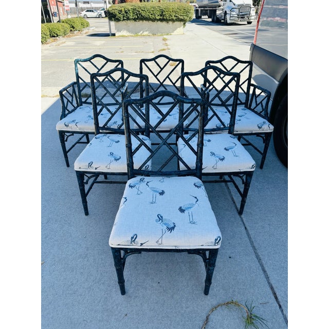 Faux Turquoise Chinese Chippendale Dining Chairs, Set of Six For Sale - Image 9 of 9