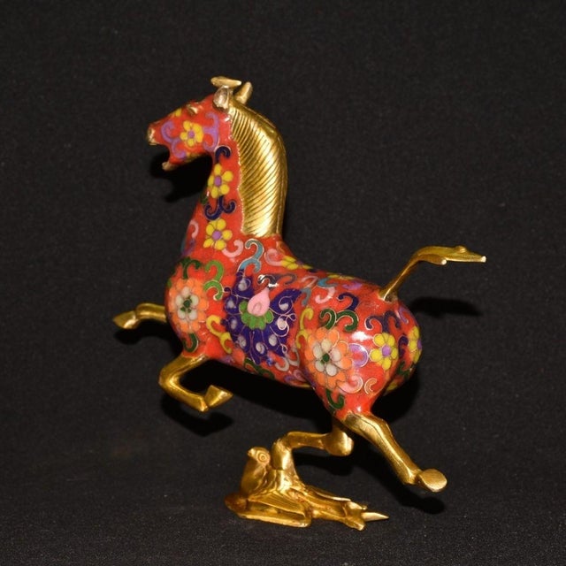 Late 19th Century Cloisonné Enamel Galloping Horse Statue on Swallow Base, 800g For Sale - Image 4 of 9