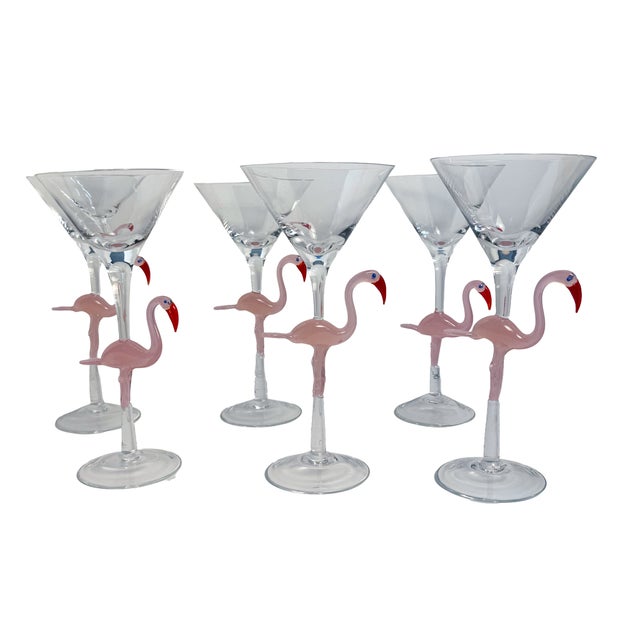 Glass Vintage Hand-Blown Pink Flamingo Martini Glasses - Set of 6 For Sale - Image 7 of 7
