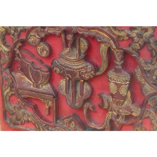 Late 19th Century Antique Red & Gilt Bogu Wall Art For Sale - Image 5 of 7