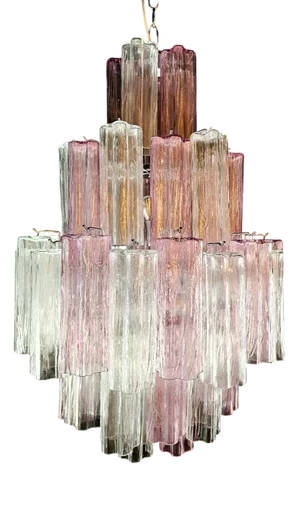 Vintage Chandelier with Truncated Murano Glass in Crystal and Amethyst., 2003