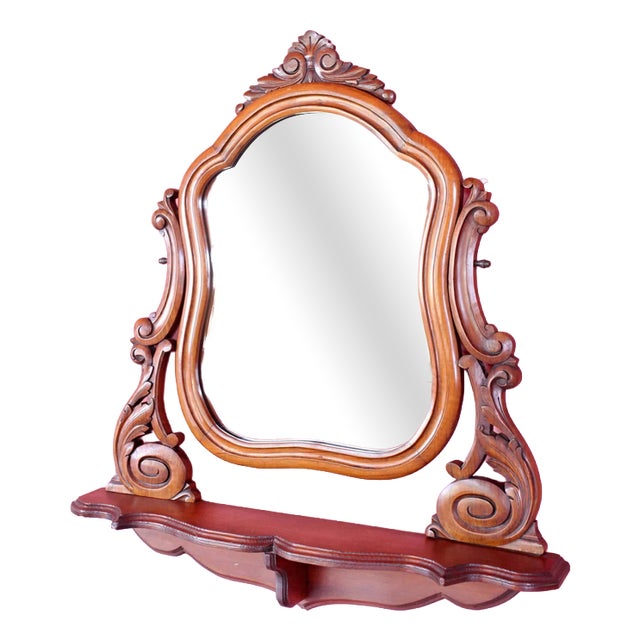 Antique Mirror with Carved Shelf For Sale